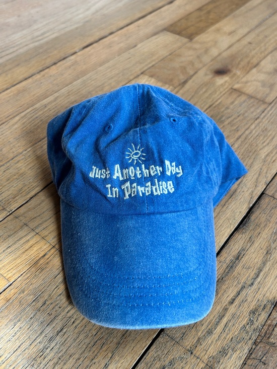 Accessories - Blue Baseball Cap with 'Just Another Day In Paradise' Embroidery